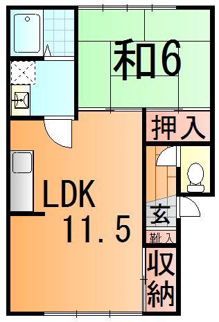 コーポサンシャイン(1LDK/2階)の間取り写真