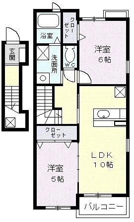 ドエル・プレイス(2LDK/2階)の間取り写真