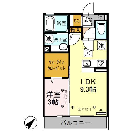 レジデンスキントウROOTS(1LDK/1階)の間取り写真