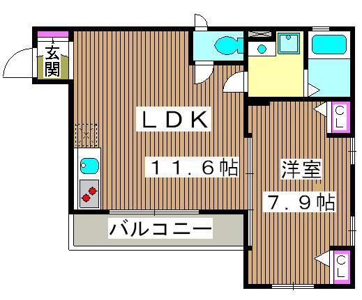 M・Nマンション(1LDK/4階)の間取り写真