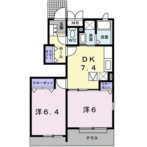 ダンクエーラ(2DK/1階)の間取り写真