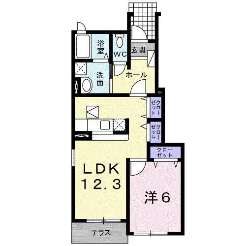 プロムナード里I(1LDK/1階)の間取り写真