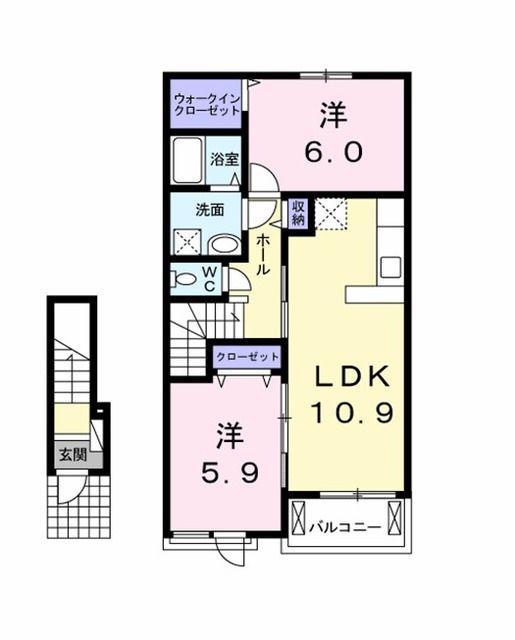 アンジュ・ハル(2LDK/2階)の間取り写真