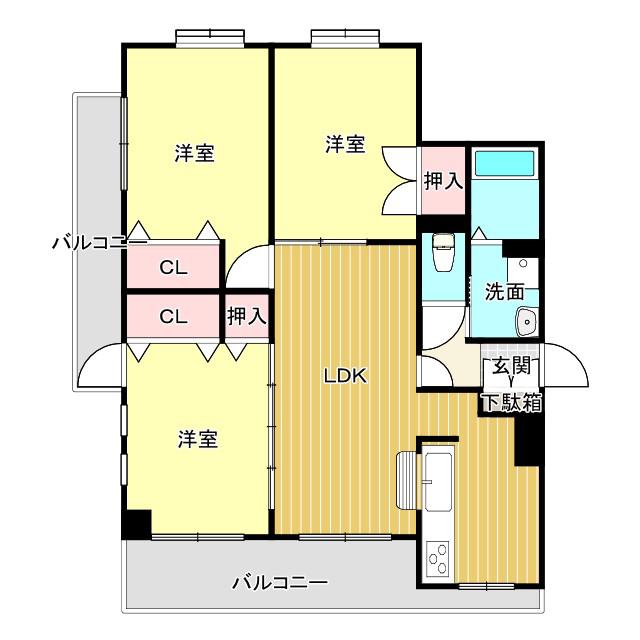 エリセオ毘舎丸(3LDK/7階)の間取り写真