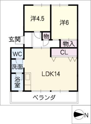 グリーンハイツよしだ(2LDK/1階)の間取り写真