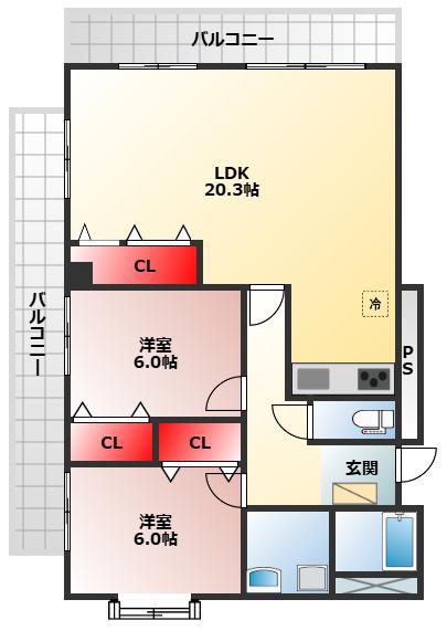 オークヒル(3LDK/3階)の間取り写真