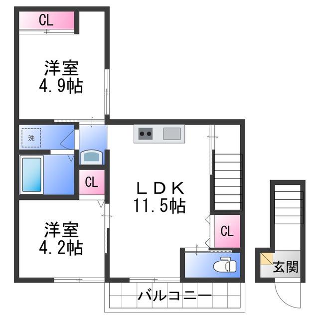N-MAISON和歌浦南(2LDK/2階)の間取り写真