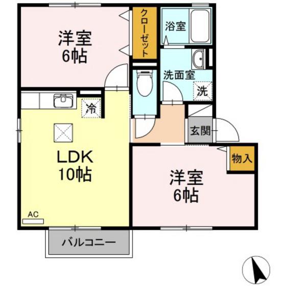 グリーンコートA棟(2LDK/1階)の間取り写真