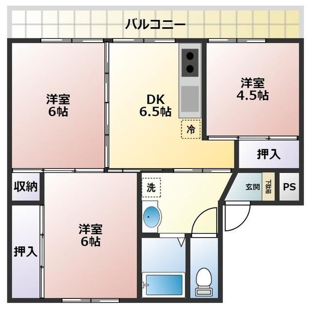 ヴィラナリー新山2号棟(3DK/5階)の間取り写真