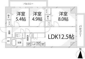 キャッスルコート東辻井(3LDK/7階)の間取り写真