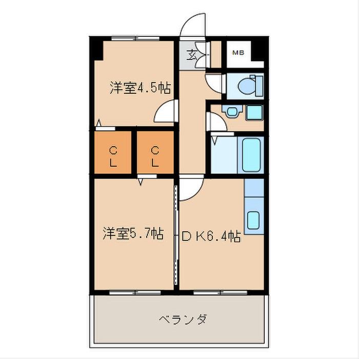 イースト フルハウス(2DK/6階)の間取り写真