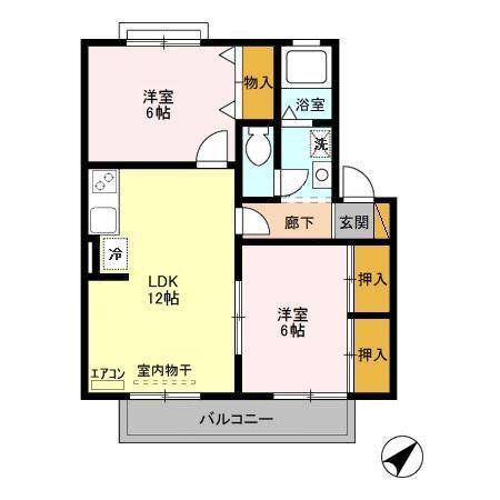 エクセルB棟(2LDK/1階)の間取り写真