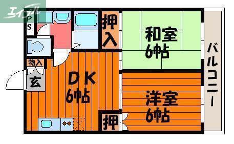 ラ・フィオーレ(2DK/3階)の間取り写真