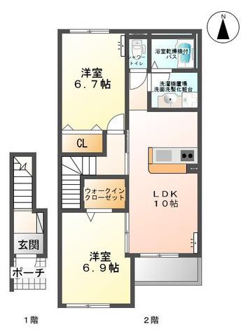 グランドパレス 205(2LDK/2階)の間取り写真
