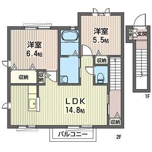 プライムA(2LDK/2階)の間取り写真