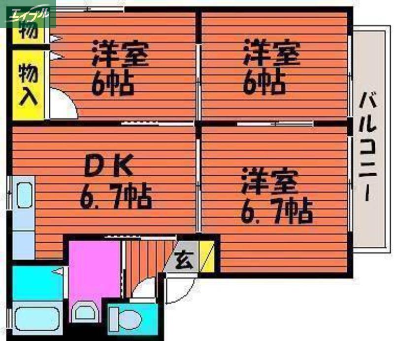 アレックス・コート 壱番館(3DK/2階)の間取り写真