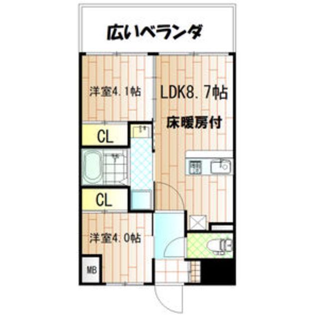 パラゴン勝山通(2LDK/10階)の間取り写真