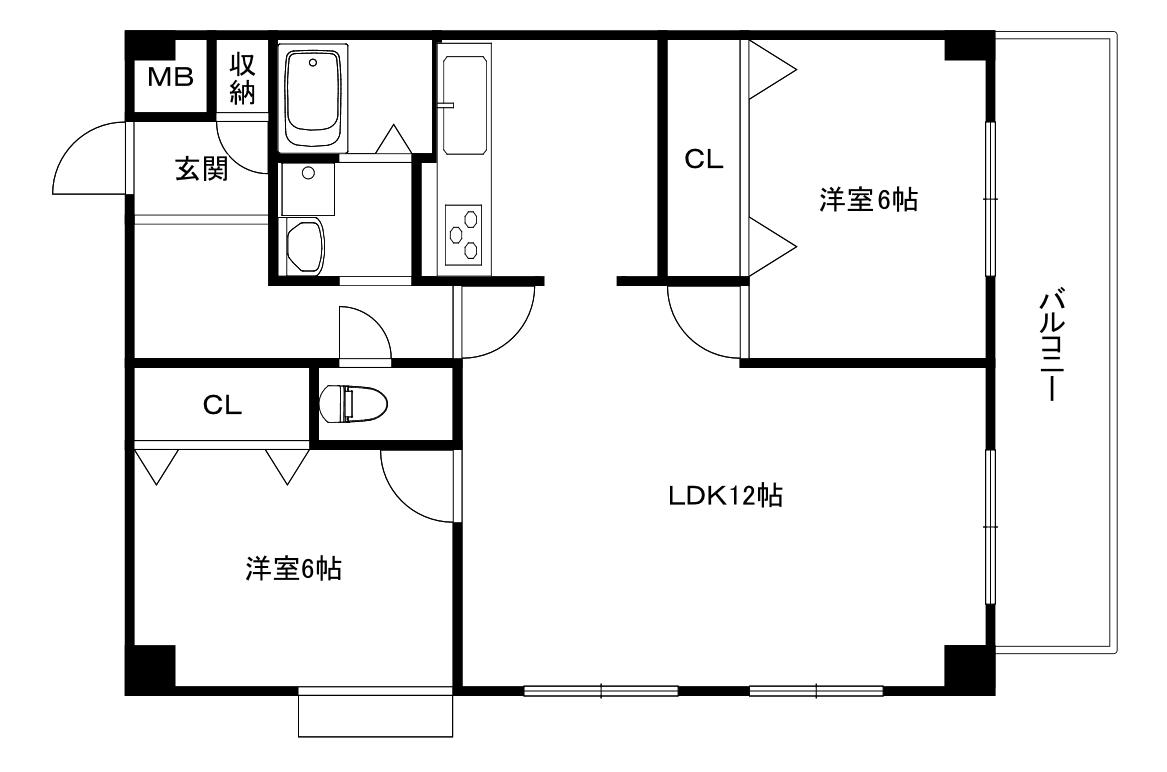 シャンポール夙川(2LDK/1階)の間取り写真