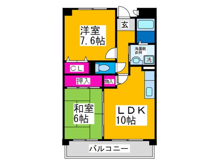 ラ・ポール末広(2LDK/2階)の間取り写真