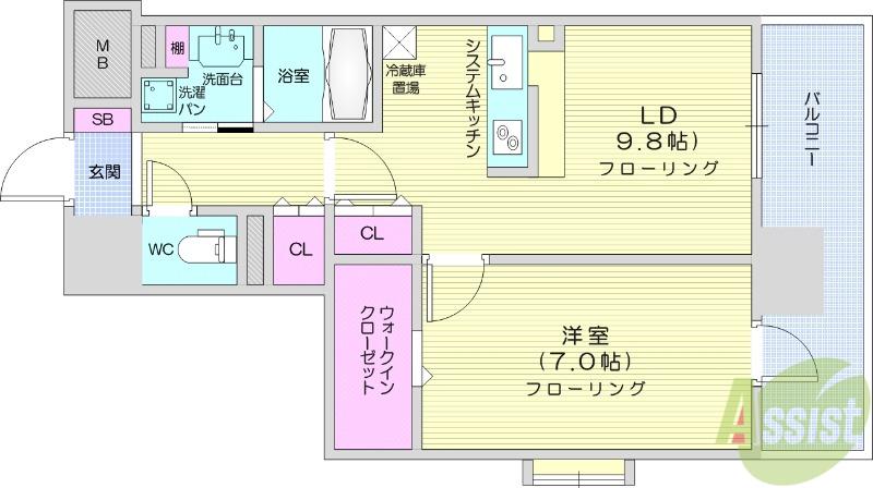 レジディア榴岡 イースト棟(1LDK/10階)の間取り写真