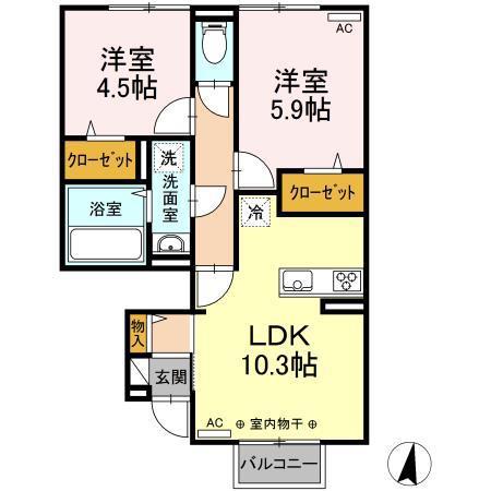 アーバンM(2LDK/1階)の間取り写真
