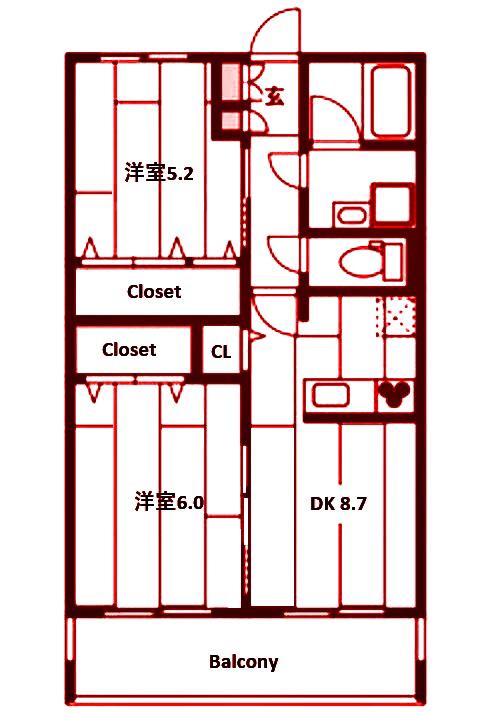 ドミール新川崎(2DK/2階)の間取り写真
