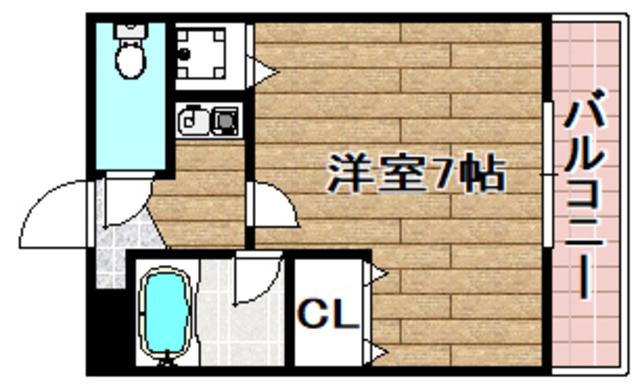シャトーボヌール郡家本町(1K/1階)の間取り写真