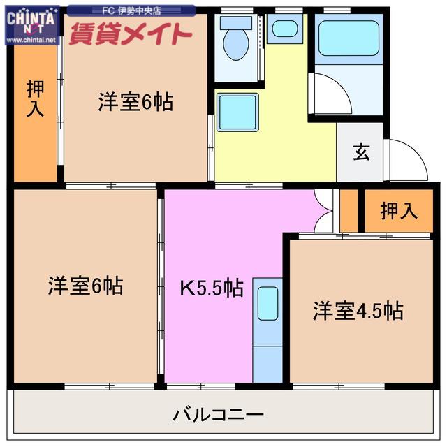 ビレッジハウス船江2号棟(3K/4階)の間取り写真
