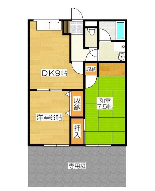 アイランドベール観世(2DK/1階)の間取り写真