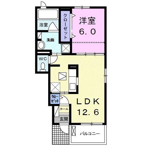 ゼフィールB(1LDK/1階)の間取り写真