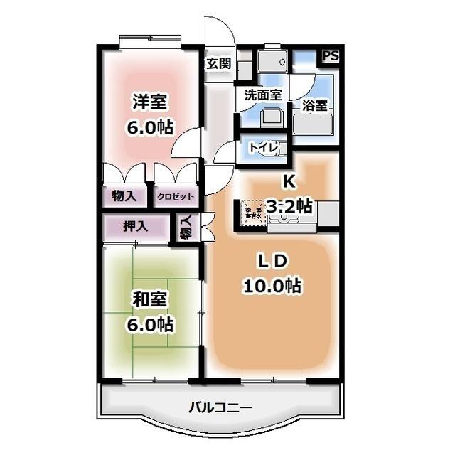 メルベーユ篭上2(2LDK/3階)の間取り写真