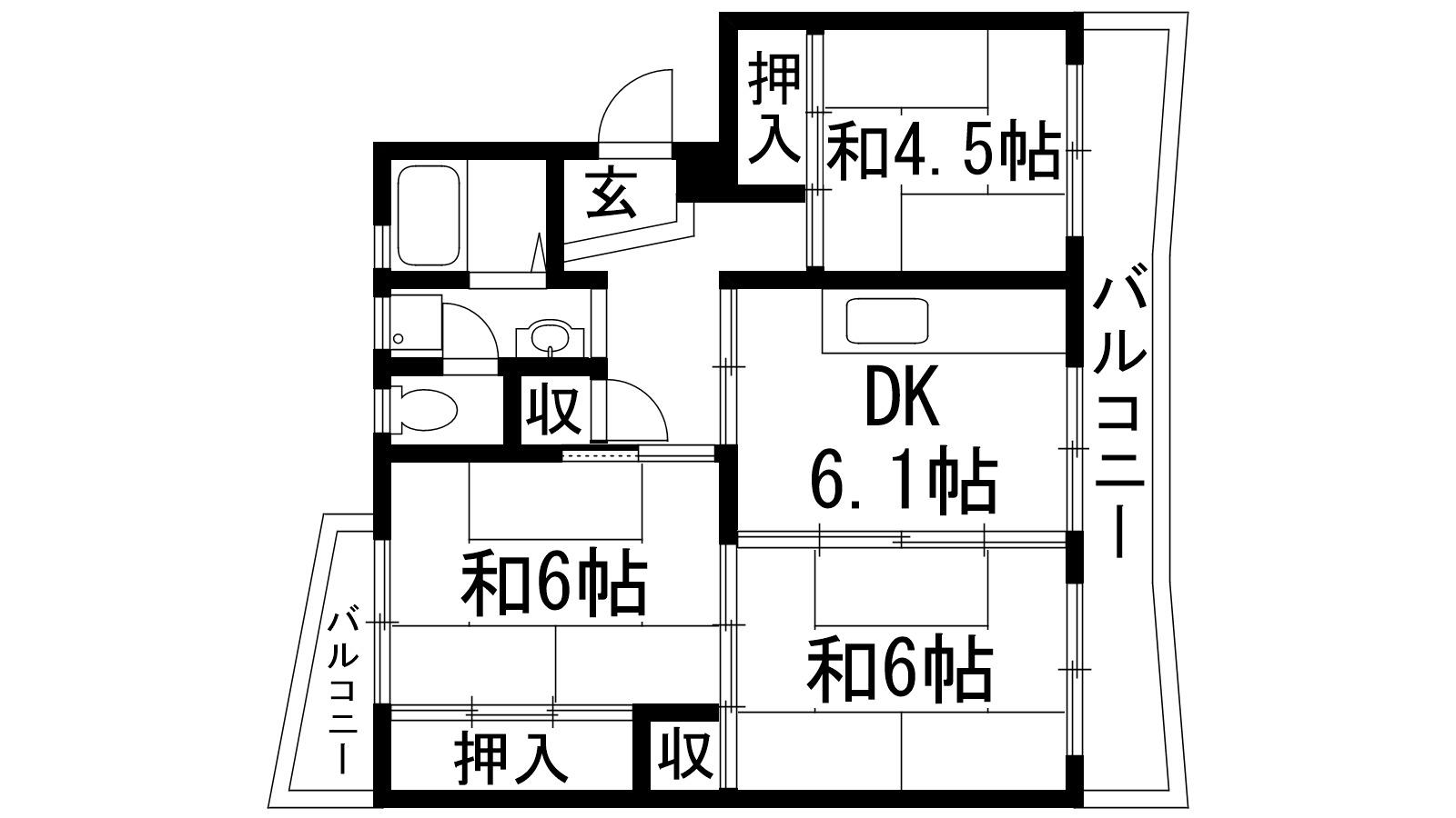 中山五月台23号棟(3DK/4階)の間取り写真