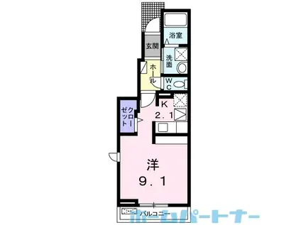 トビアスガーデン鴨島 A(1K/1階)の間取り写真