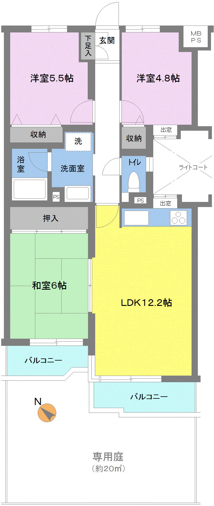 パールコート玉川学園(3LDK/1階)の間取り写真