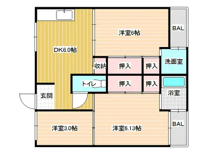 ビレッジハウス見瀬 1号棟(3DK/4階)の間取り写真