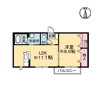 沖洲 清流荘II(1LDK/2階)の間取り写真