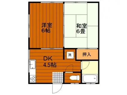 梅田第2アパート(2DK/1階)の間取り写真
