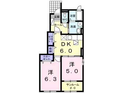 アンファミーユ(2DK/1階)の間取り写真