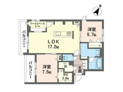 シャーメゾンステージ浦和(2LDK/3階)の間取り写真