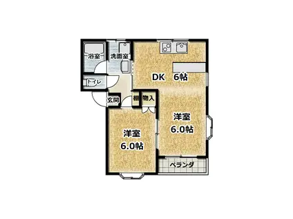 グリーンハウスこうの I棟(2DK/1階)の間取り写真