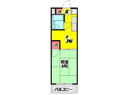 高瀬ハイツIII(1K/3階)の間取り写真