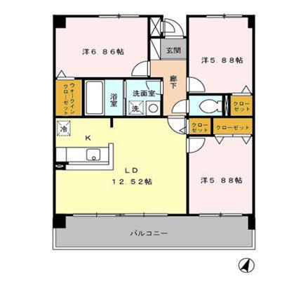 グランディル山王(3LDK/4階)の間取り写真