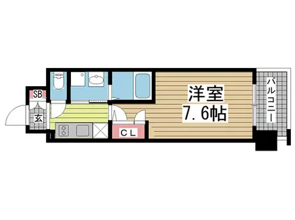 エスリード神戸三宮パークビュー(1K/8階)の間取り写真