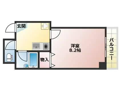 ディーシモンズ神戸(1K/2階)の間取り写真