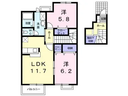 アンソレーユ大喜多 II(2LDK/2階)の間取り写真