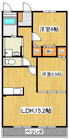 グランデ美坂(2LDK/1階)の間取り写真