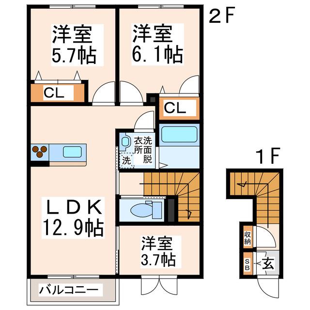 アリアガーデン(3LDK/2階)の間取り写真
