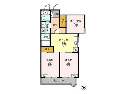 メゾンドゥボヌール(3DK/3階)の間取り写真