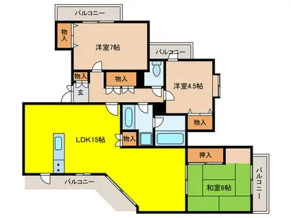 クレイドル宝松苑(3LDK/1階)の間取り写真