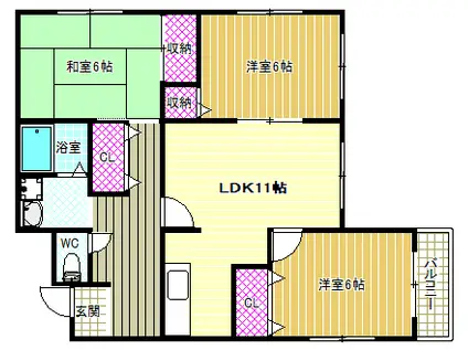 ボンサンテ西浦(3LDK/2階)の間取り写真